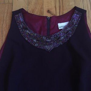 Eggplant purple vintage cocktail dress with beaded collar, sz 14